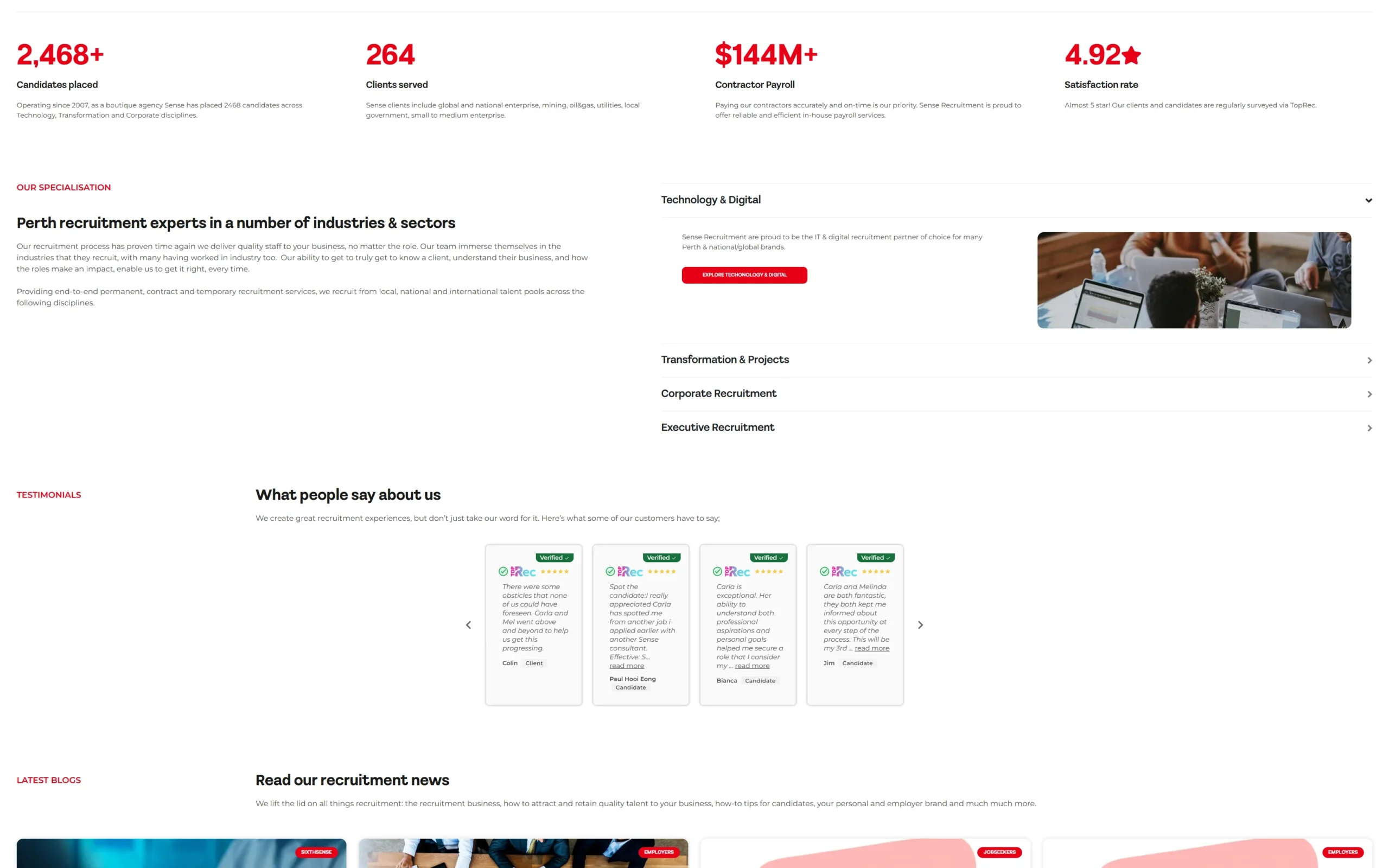 sense-recruitment-laptop Sense Recruitment stats and specialisation sections