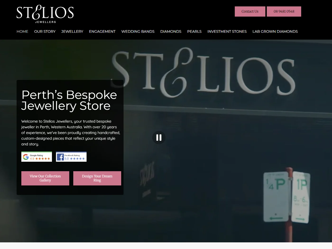 stelios-jewellers-hero Stelios Jewellers website homepage on desktop